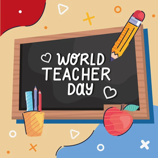Världen lärare dag i svarta tavlan — Stock vektor