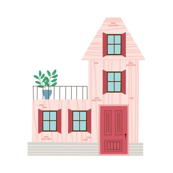 Lyserød bygning med terrasse – Stock-vektor