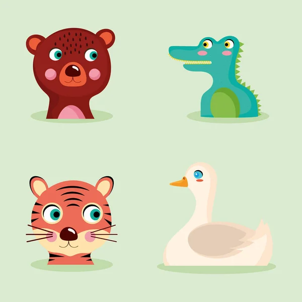 Négy gyerek állatok illusztrációk — Stock Vector