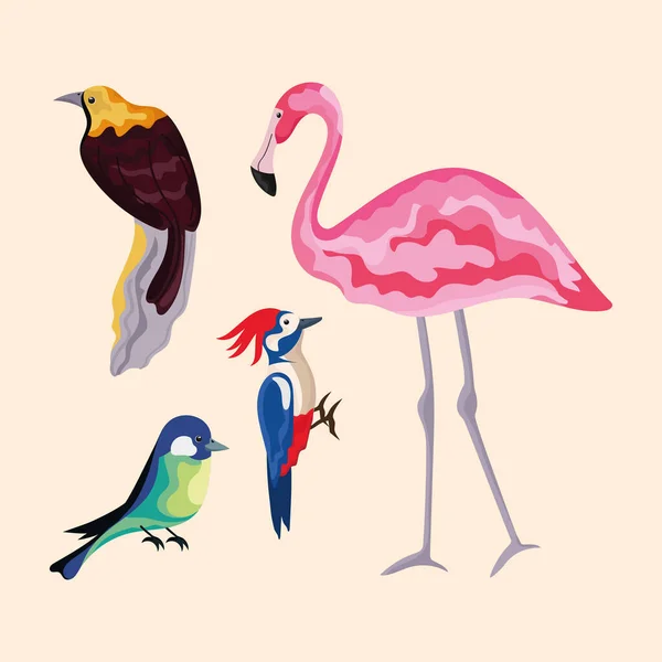 Cute exotic birds icons — Vettoriale Stock