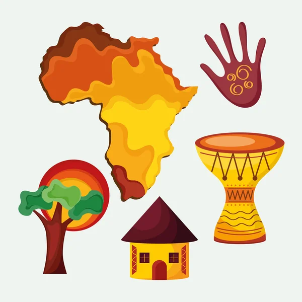 Five african culture icons — Vetor de Stock
