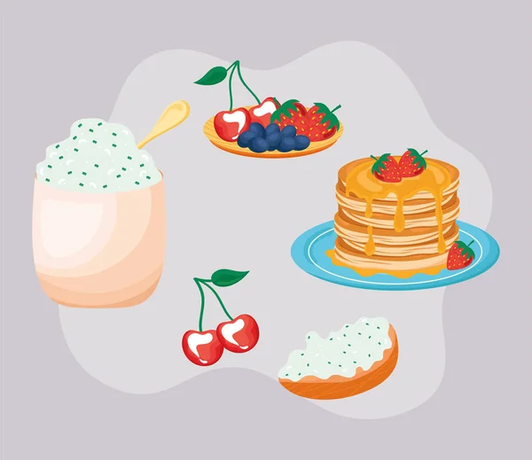 Cinco ícones do menu de café da manhã —  Vetores de Stock