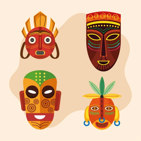 Cuatro iconos de la cultura africana — Vector de stock