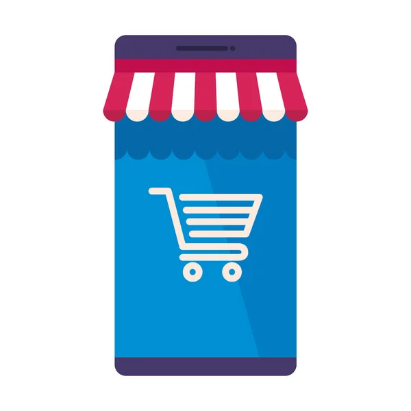 Smartphone con carrito de compras — Vector de stock