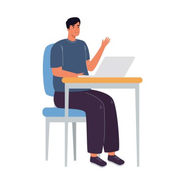 Genç adam dizüstü bilgisayar kullanıyor