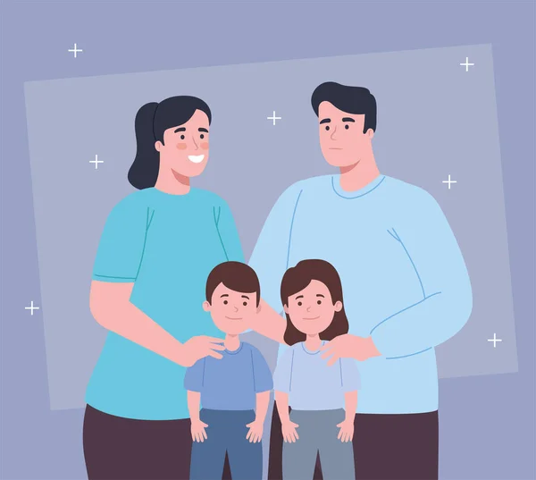Parents couple with kids — Stok Vektör