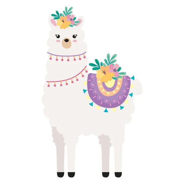 Cute llama with flowers — Stock Vector