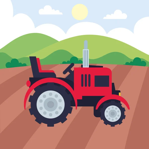 Farm scene with tractor — Vetor de Stock