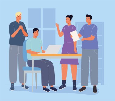 Dört iş arkadaşı takım çalışması