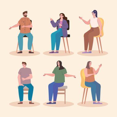 Sandalyeye oturan altı kişi