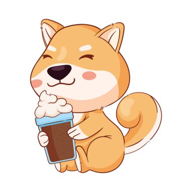 Shiba Inu kahve içiyor.