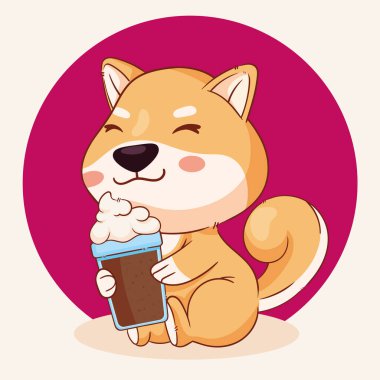Shiba Inu kahve içiyor.