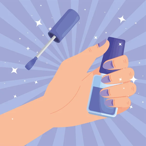 Hand lifting blue nails polish — Vector de stock