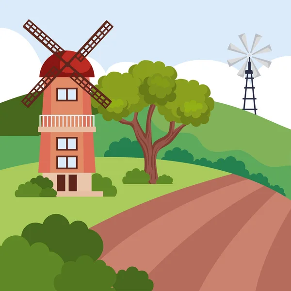 Windmill in camp — стоковый вектор