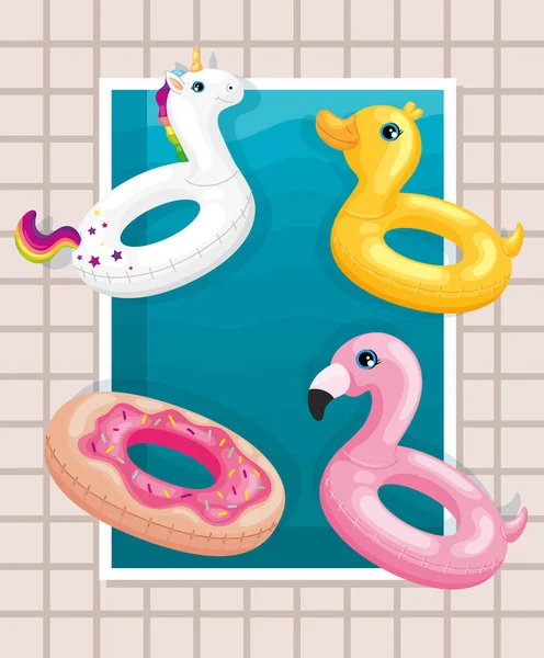 Inflatables rings in pool — ストックベクタ