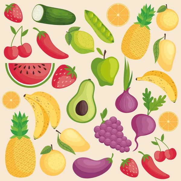 Fresh fruits and vegetables — Stock Vector