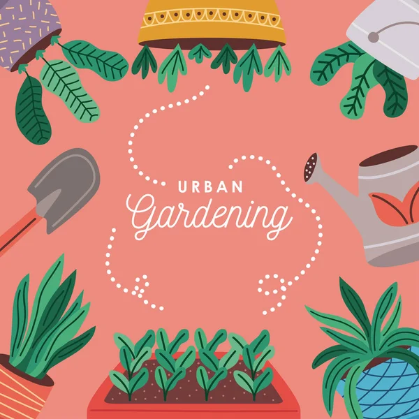 Gardening plants and tools — Stock Vector