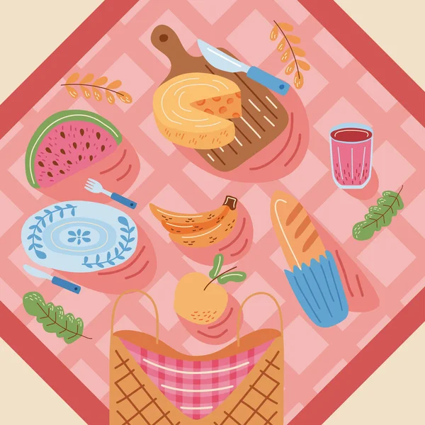 Пікнік їжа в скатертині — стоковий вектор