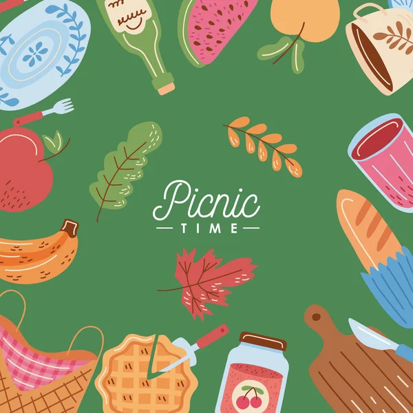 Picknicktijd belettering in frame — Stockvector