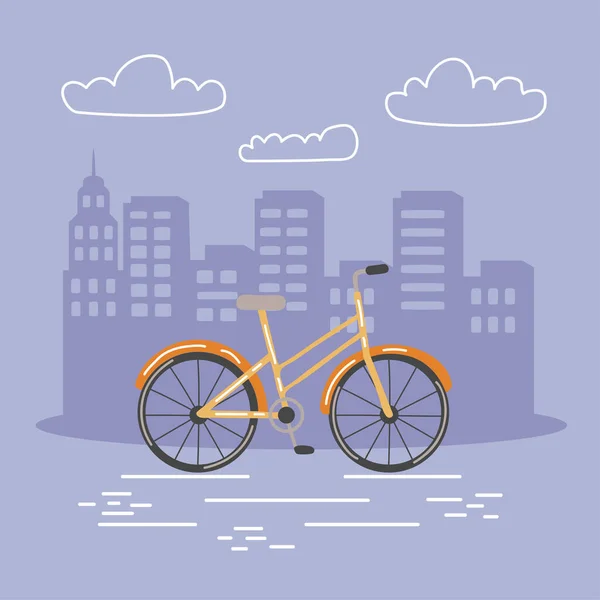 Orange bike on the city — Vettoriale Stock
