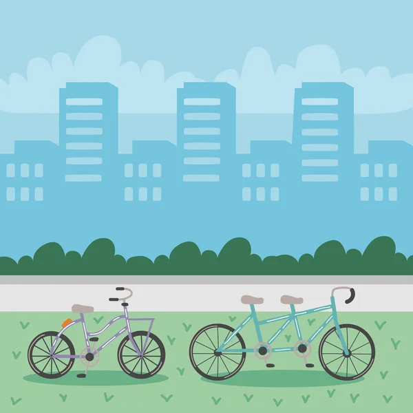 Due biciclette nel parco — Vettoriale Stock