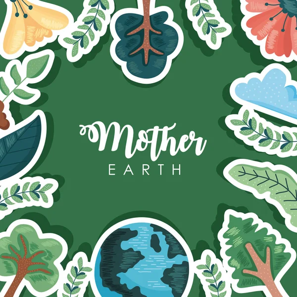 Mother earth lettering frame — Stockvector
