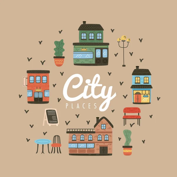 City lettering with places — Vector de stock