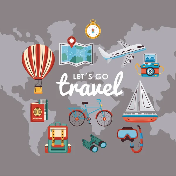 Lets go travel message — Vetor de Stock