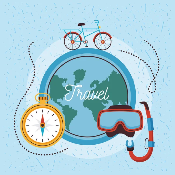 Travel lettering in earth planet — Stock Vector