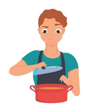 man salting soup