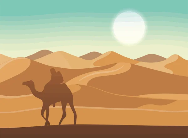 사람 이 낙타 사막에 있는 모습 — 스톡 벡터