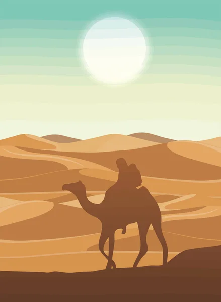 骆驼沙漠中的游客 — 图库矢量图片