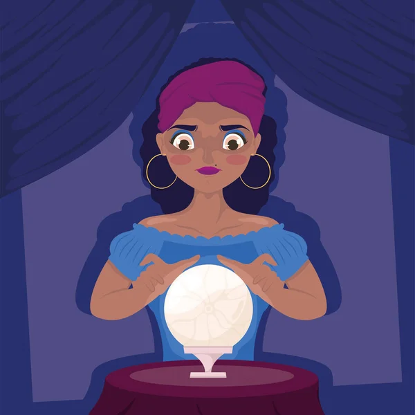 Afro divine with crystal ball scene — Stockový vektor