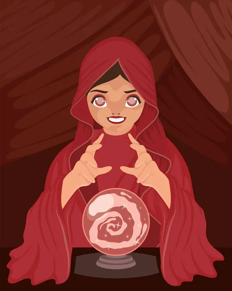 Witch with crystal sphere scene — Stockový vektor