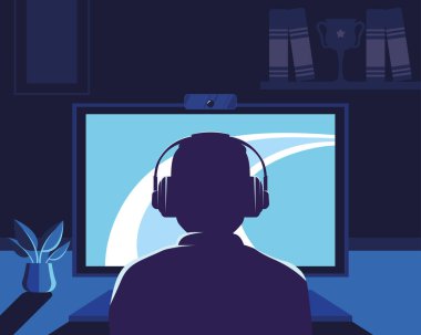 Siluet adam video oyunu oynuyor