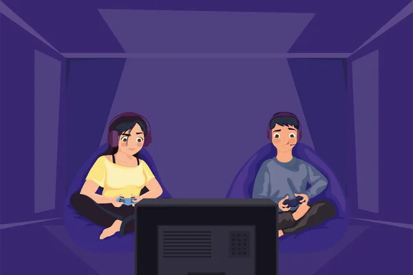 Couple playing video game — Stock Vector