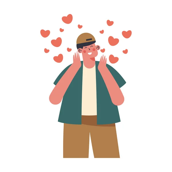 Male lover with hearts — Vector de stock