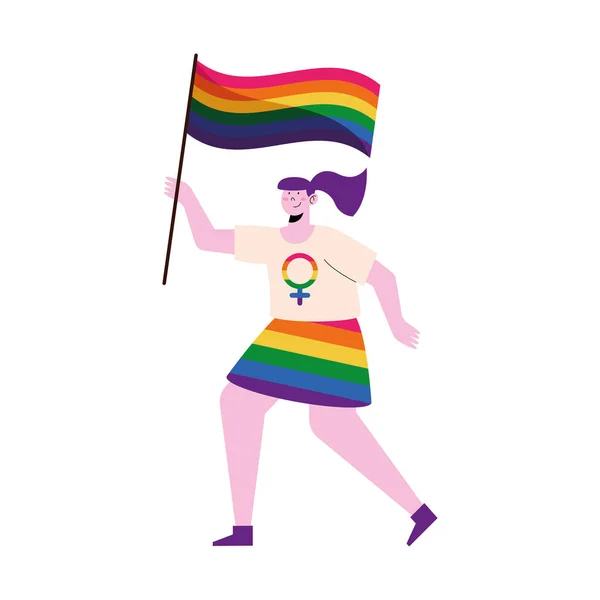 Lesbienne agitant drapeau lgbtq — Image vectorielle