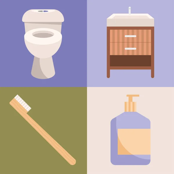 Four bathrooms and toilet icons — Stock Vector