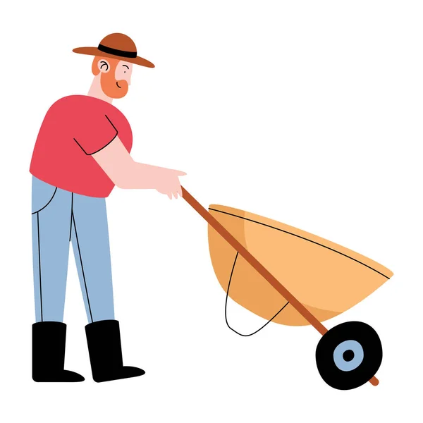 Farmer working with wheelbarrow — Stock Vector
