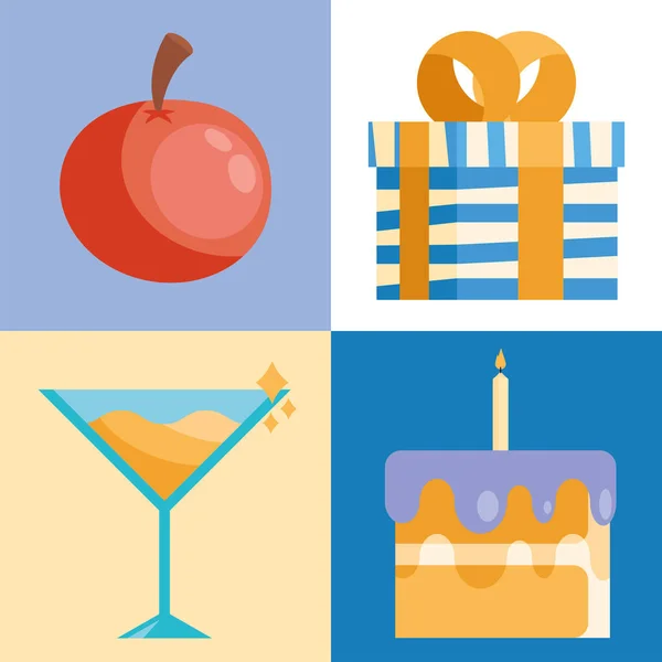 Four birthday celebration icons — Stock Vector