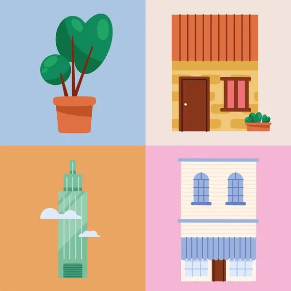 City places four icons — Stock Vector