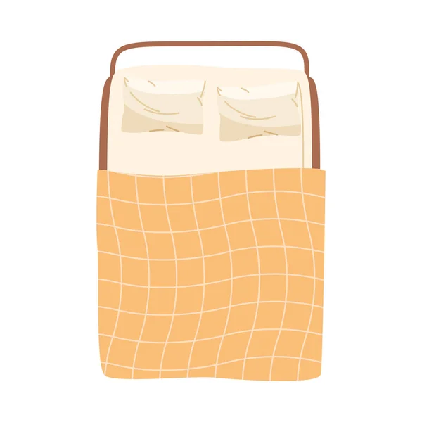 Bed with blanket yellow — Vetor de Stock