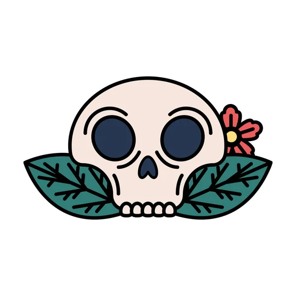 Skull and leafs tattoo — 스톡 벡터
