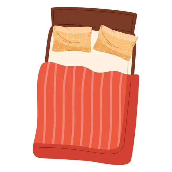 Bed met rode deken — Stockvector