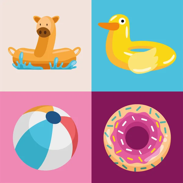 Pool inflatables four icons — ストックベクタ