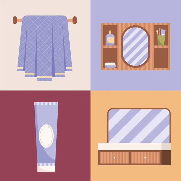 Badrum och toalett fyra ikoner — Stock vektor