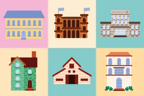 Six city places icons — Stockový vektor