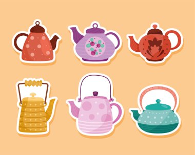 six kitchen teapots icons