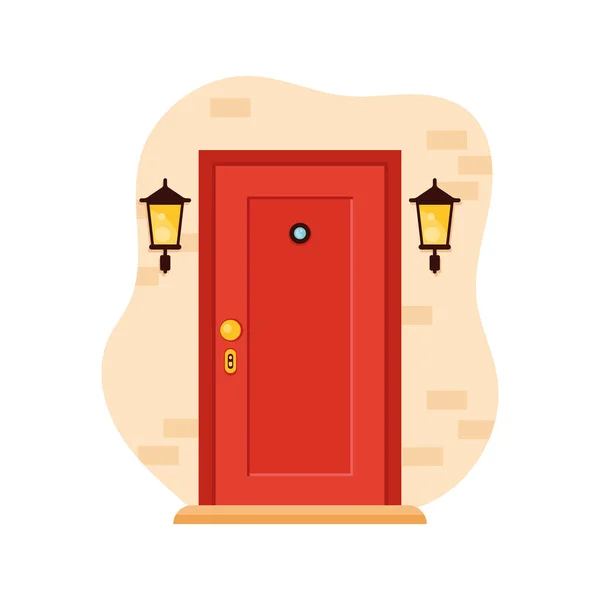 Red door with lamps — Vector de stock